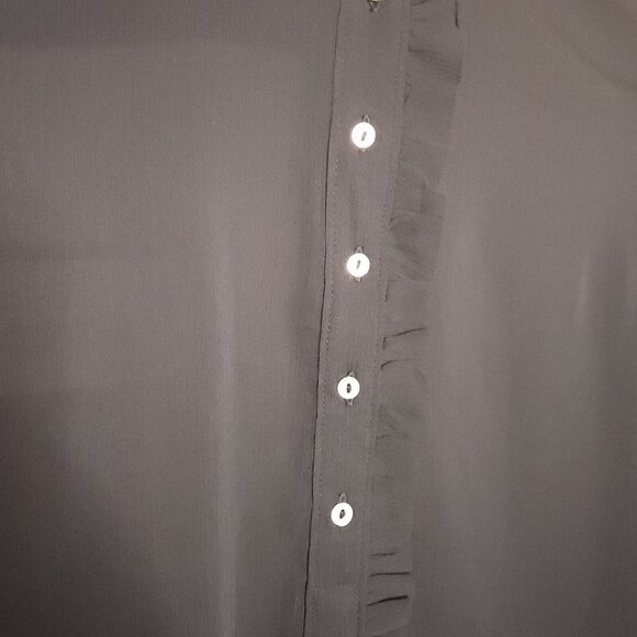 H&M Black Sheer Ruffle Neck Blouse 8 - Picture 4 of 7